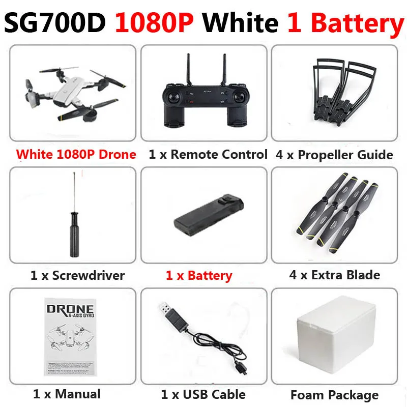 1080P White 1B Foam SG700-D WiFi FPV Mini Drone двойная камера 720P 1080P 4K оптический поток воздушная видео Профессиональный складной Радиоуправляемый квадрокоптер игрушка XS809S - Цвет: 1080P White 1B Foam