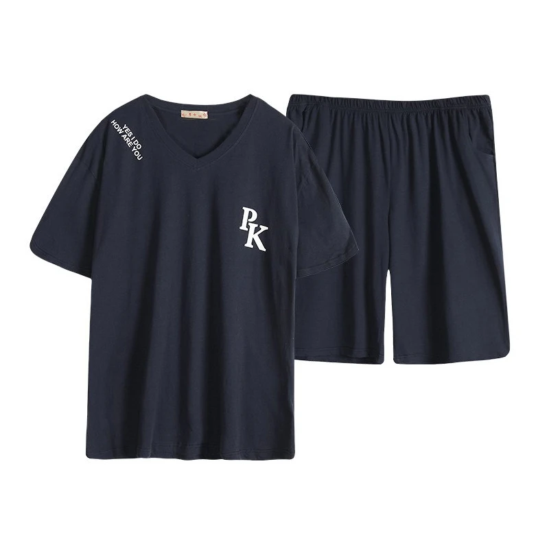Черный Новинка, 140 кг, 5XL, короткая Пижама, homme, плюс размер, пижамные комплекты для мужчин, лето, хлопок, короткий рукав, уютная одежда для сна, Пижама для мужчин, XXXXL - Цвет: Черный