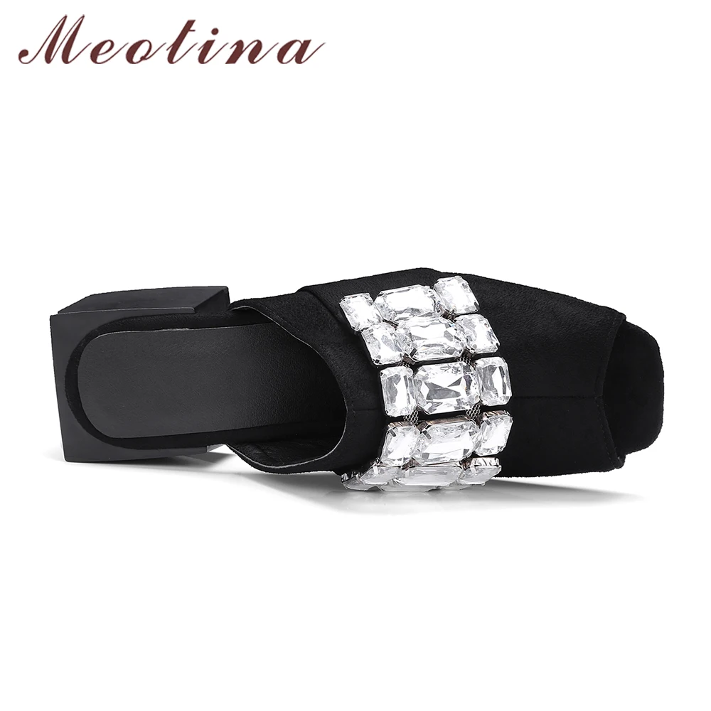 Женские сандалии с открытым носком Meotina желтые черные шлепанцы кристаллами