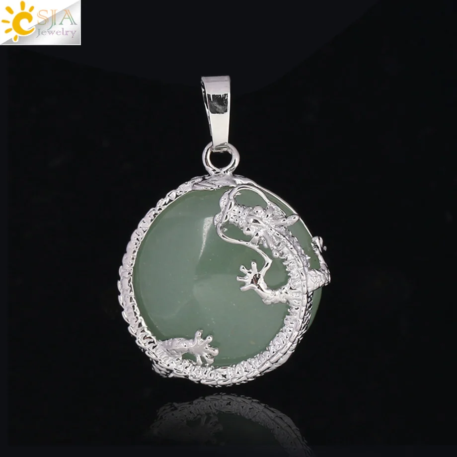 Green Aventurine CSJA подвески из натурального камня для женщин хрустальные круглые бусины смешанные цвета подходит DIY ручной работы ожерелье счастливое Исцеление ювелирные изделия F305 - Окраска металла: Green Aventurine