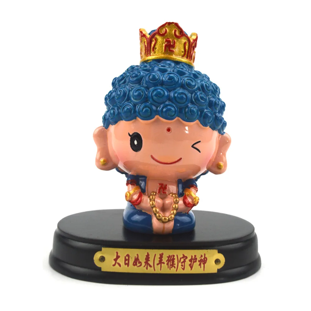 Feng Shui Cartoon Buddha Ornament Chinese Zodiac with Wood Base Goat & Monkey G1912-1