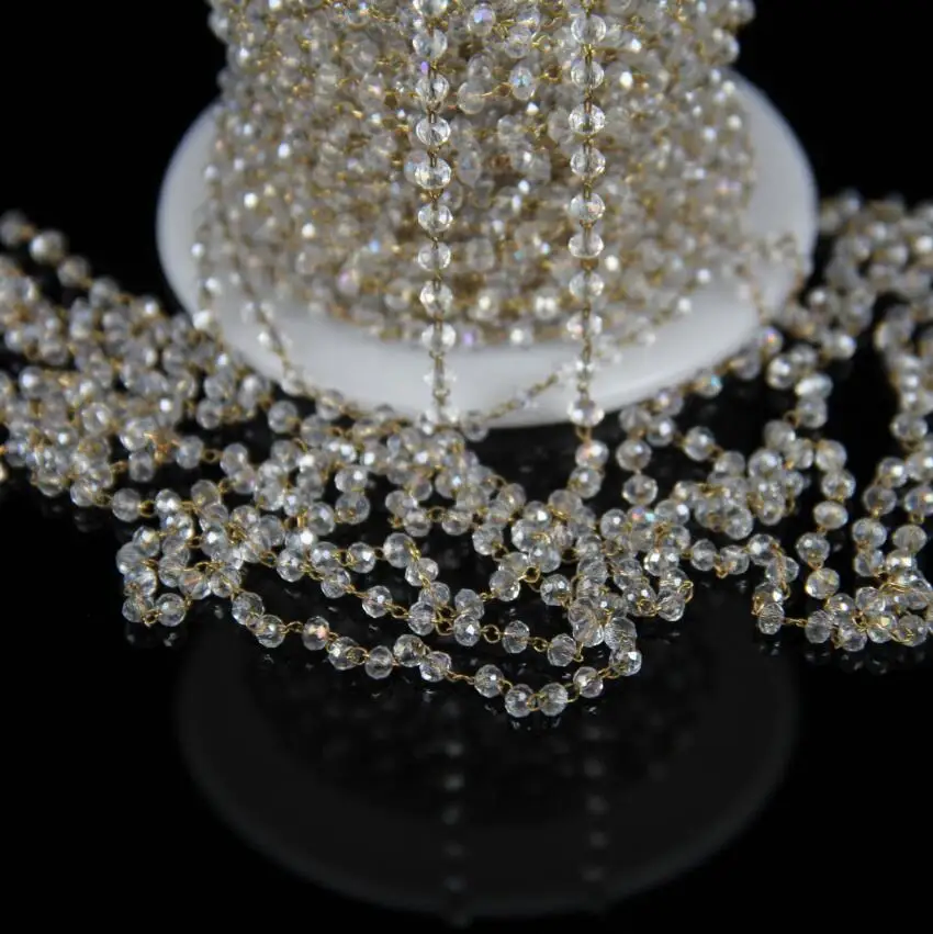 5 метров граненые круглые прозрачные белые стеклянные цепи из бисера AB 2x3 мм