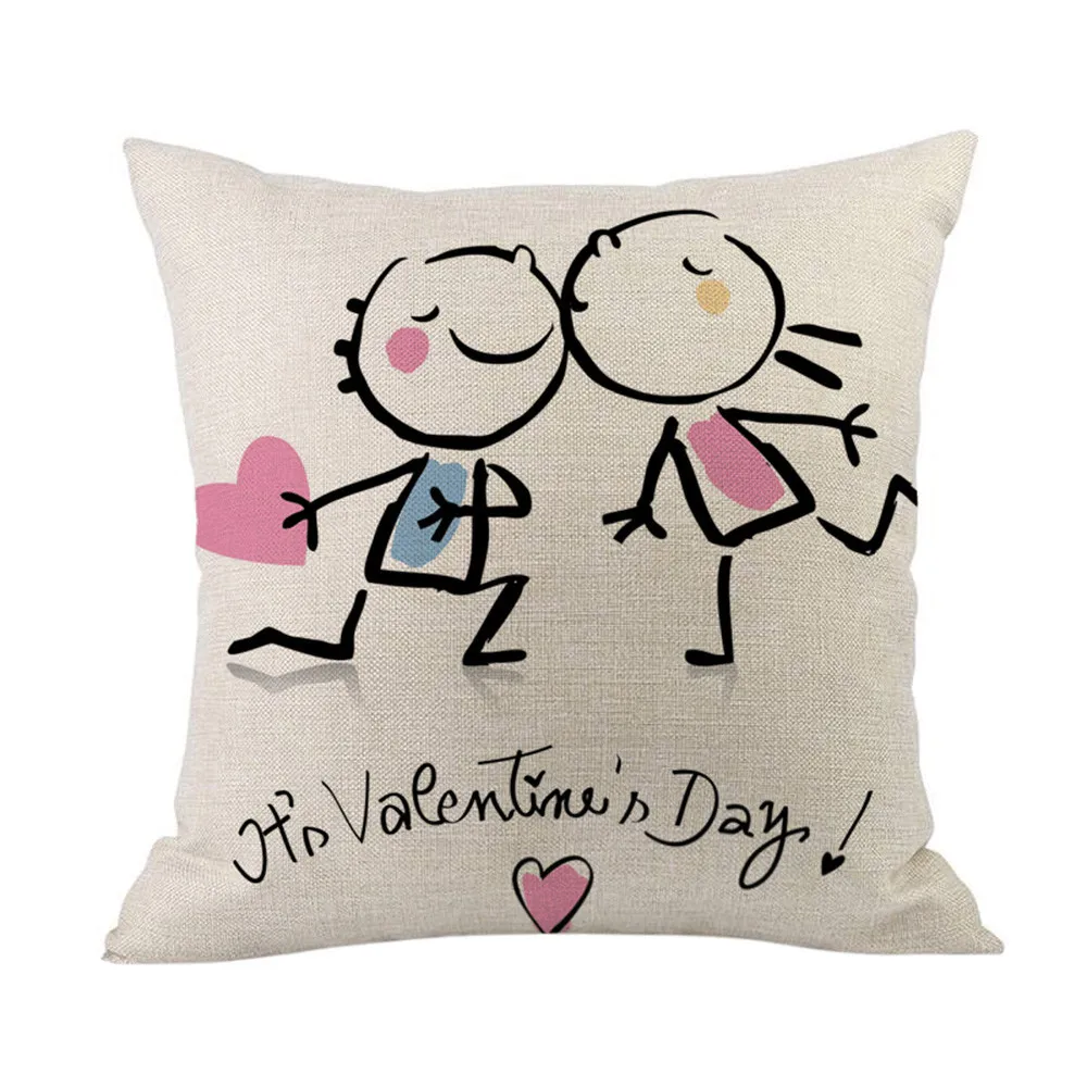 Подушка с надписью Happy Valentines Day 45*45 см, хлопковая льняная Наволочка на День святого Валентина, декоративная наволочка для пары - Цвет: A