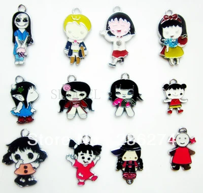 

M36 Wholesale Mix 120Pcs Alloy Metal Enamel Girl Charms DIY hang pendant accessories