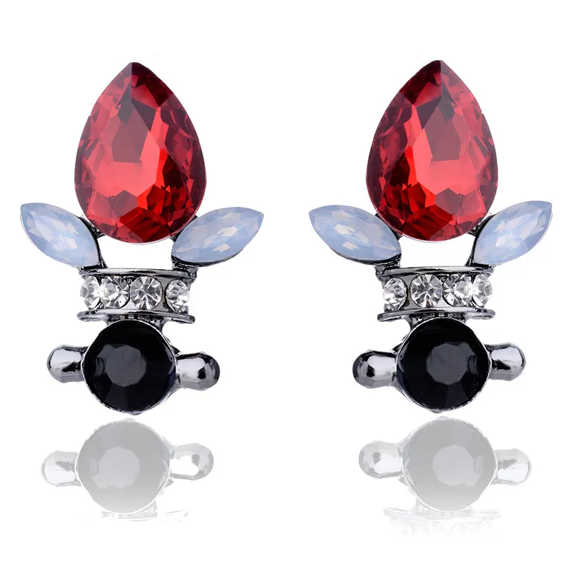LUBOV New Fashion Water Stud Earrings Fire Flame Design Trendy Gold Color Glass Piercing For Women Girls Gift Jewelry | Украшения и