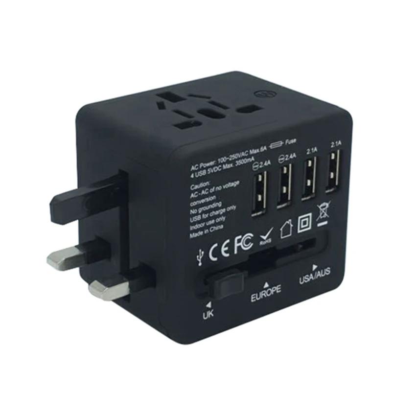 

Adapter International Universal Power Adapter All-in-one with 2.4A 4 USB Worldwide Wall Charger for UK/EU/AU/US Travel