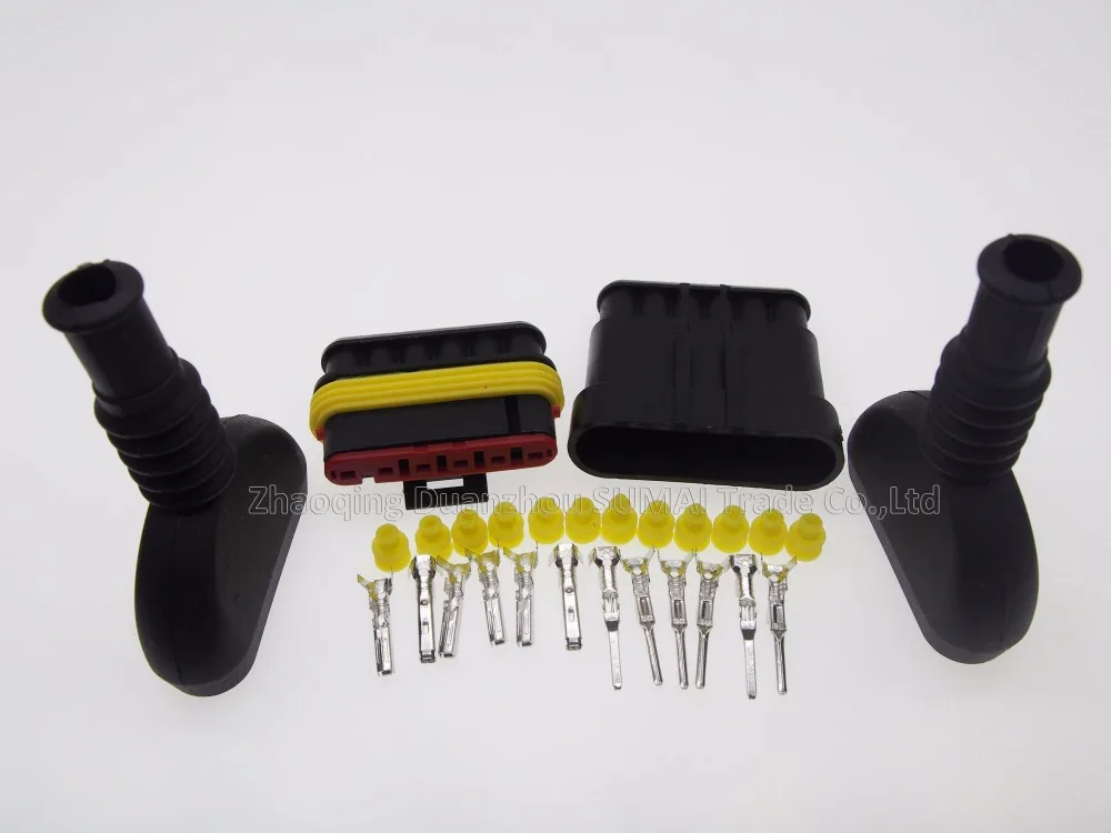 Образец 6 Pin AMP Авто HID мужские и женские водонепроницаемые разъемы + оболочка (2 шт)