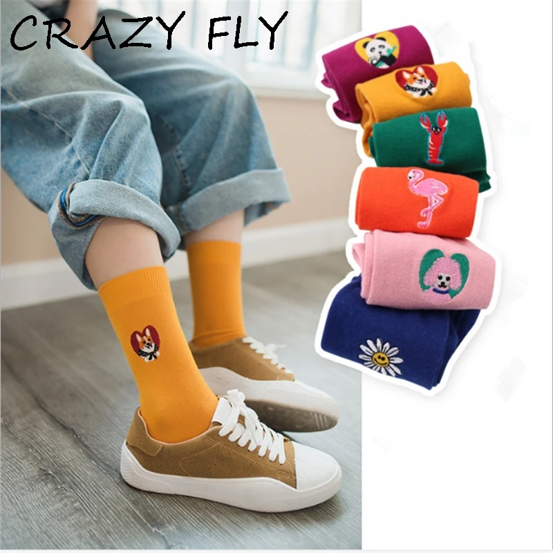 Магазин crazy fly новинка распродажа японские носки с вышивкой женские хлопковые
