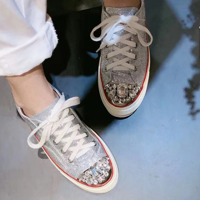 

Casual Crystal Shoes Women Fashion Brand Sneakers Rhinestone zapatos de mujer Real Leather Lady footware chaussures femme Bling