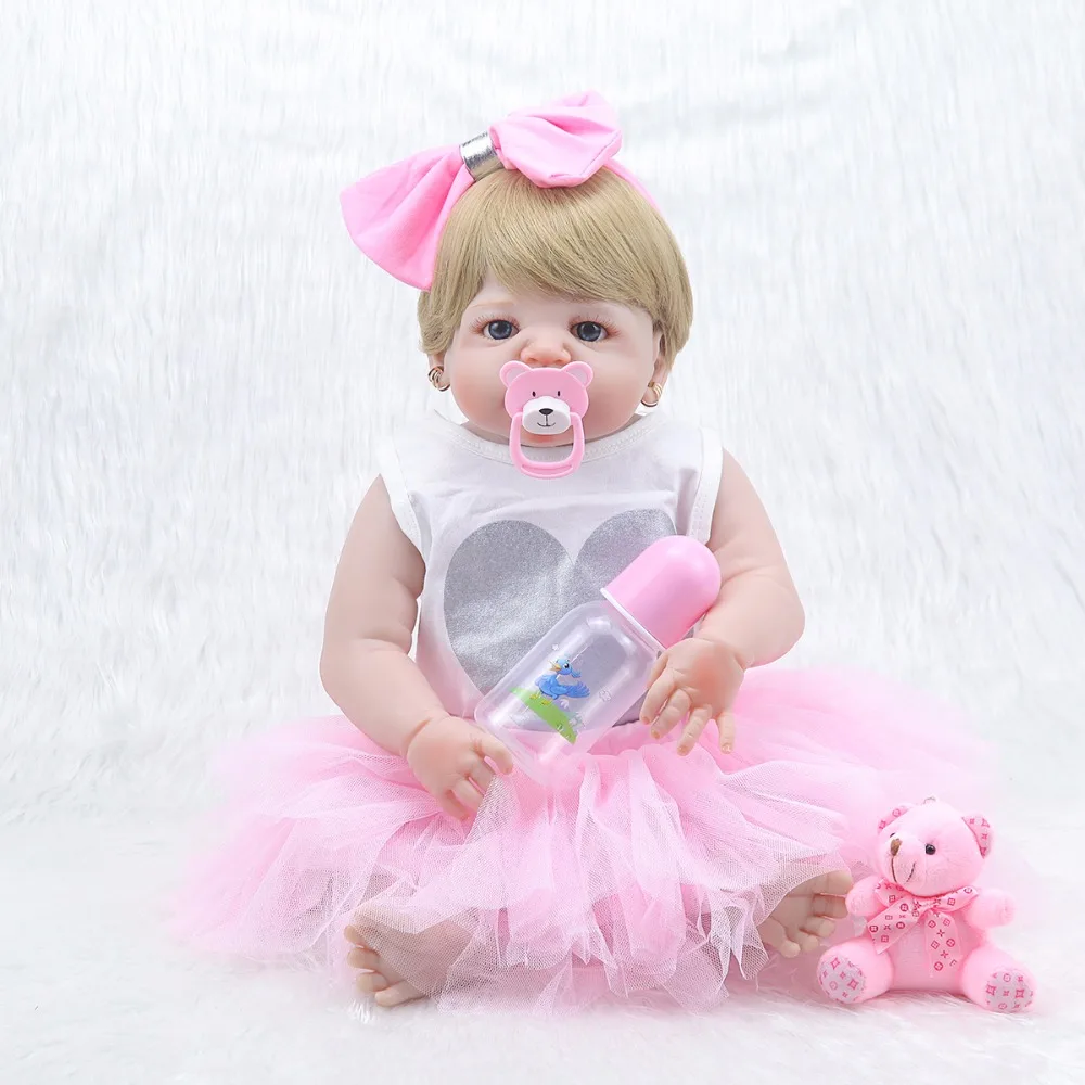 Forrsdor57cm pretty Victoria full silicone lifelike newborn Baby girl with short brown hair Bonecas Bebe Reborn dolls | Игрушки и хобби