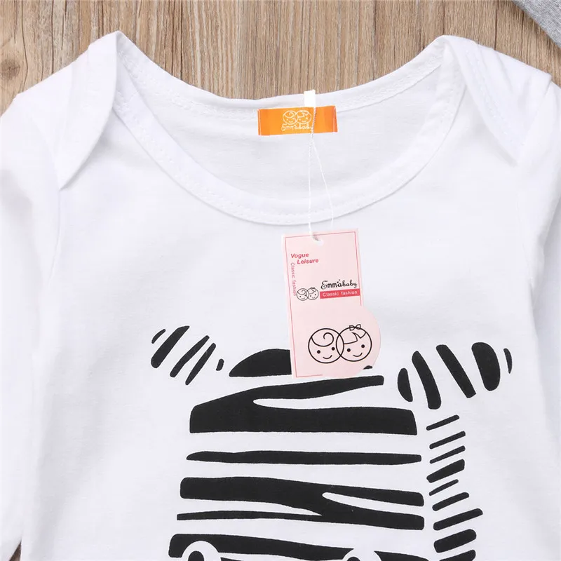 2Pcs Newborn Baby Boys Girls Zebra Print Romper Long Sleeve Autumn Jumpsuit Hats Boy Girl Cotton New Born Clothes | Детская одежда и