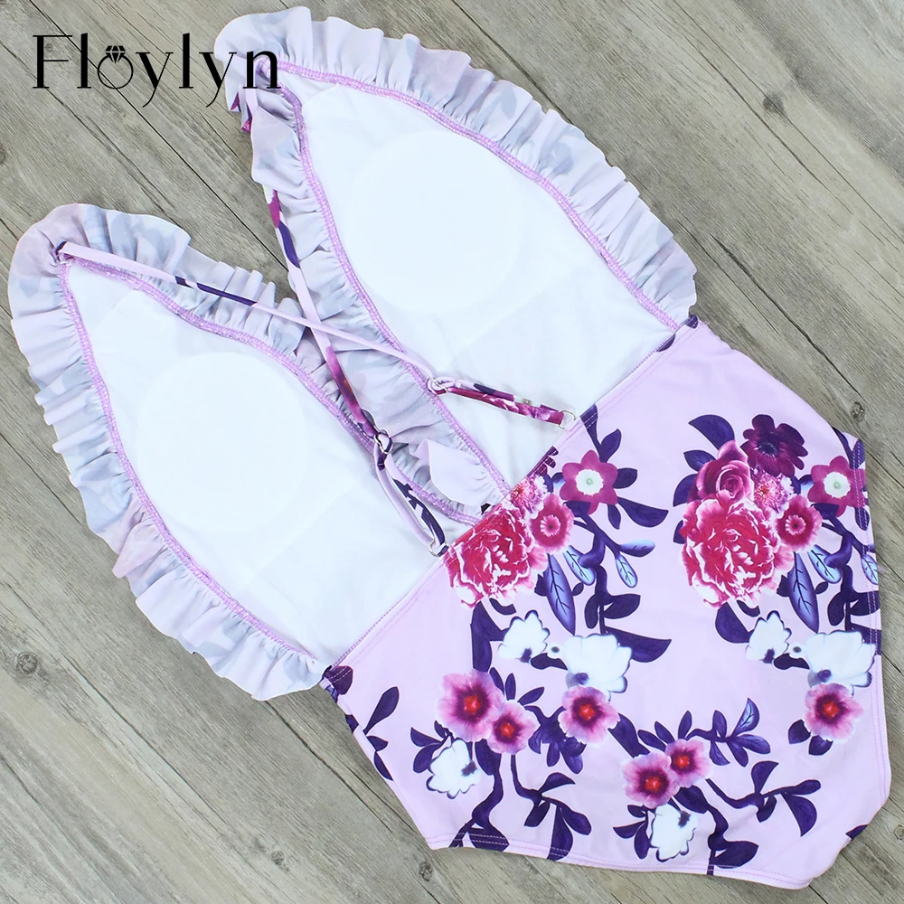 Floylyn 2018 новый дизайн гофрированный Купальник Глубокий v-образный Вырез