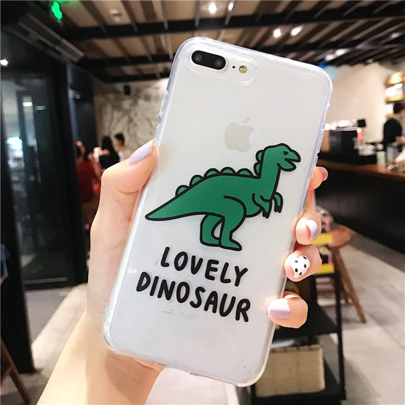 Clear Cute Case for iphone XS Max 7 7Plus 8 8plus Dinosaur Cartton Cover For 6 6s plus XR X 10 Coque XSMax |