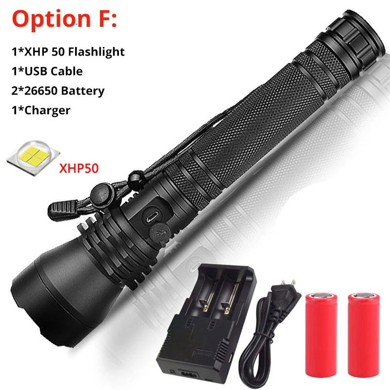 Option F XHP 50 XLamp xhp70.2 самый мощный фонарик usb Zoom СВЕТОДИОДНЫЙ Фонарь xhp70 xhp50 18650 26650 перезаряжаемый аккумулятор для охоты - Испускаемый цвет: Option F XHP 50