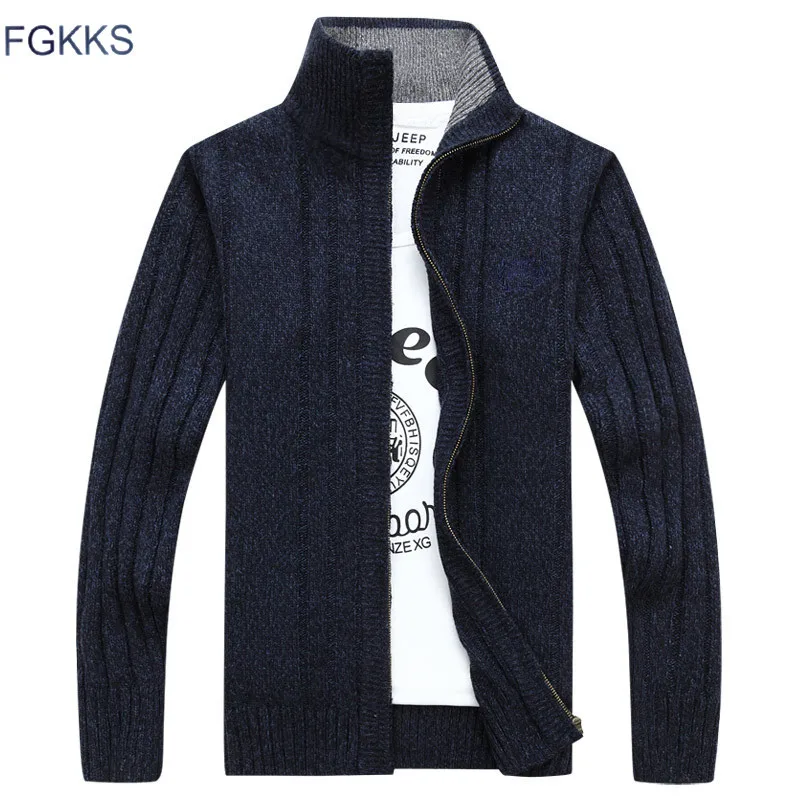 Мужские свитера FGKKS Зимние Повседневные теплые на молнии с подставкой|mens cardigan
