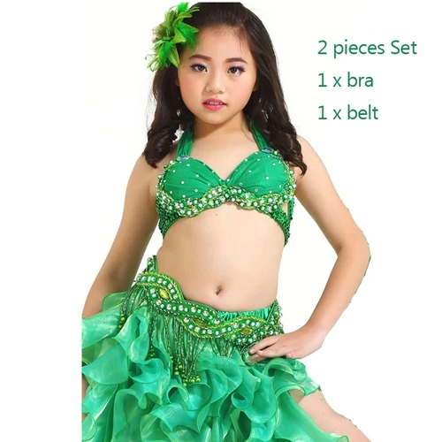 Green bra belt Высший сорт детская одежда для танца живота 3 шт Восточный костюм бюстгальтер, пояс, юбка девушки набор костюма для танца живота Профессиональный - Цвет: Green bra belt