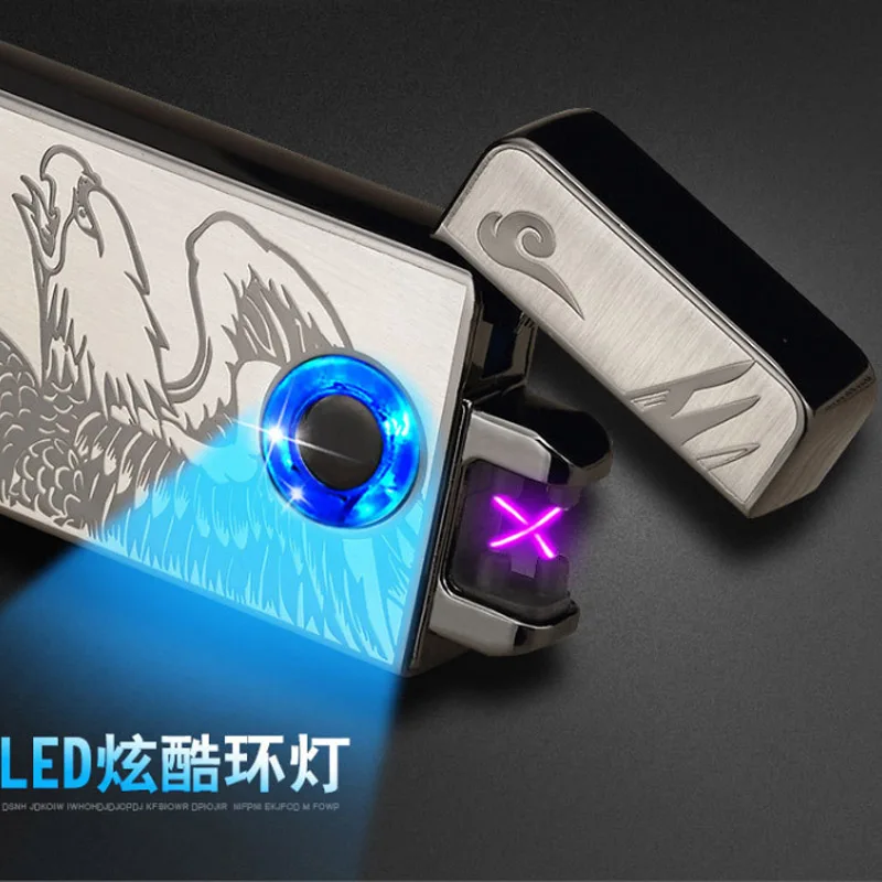 Модная деловая USB Электронная зажигалка металлическая импульсная с двойной