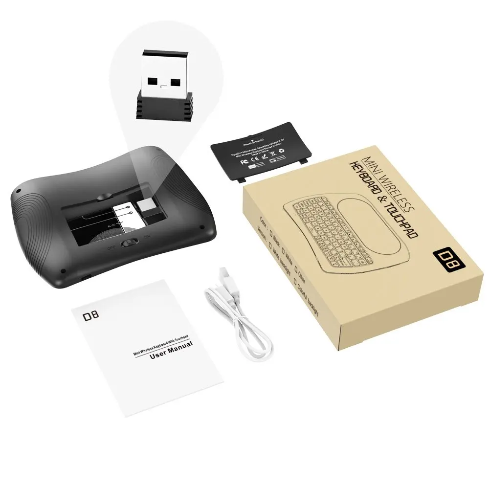 Backlit Mini Wireless Keyboard with Large Touchpad Mouse Rechargable Li-ion Battery &amp Multi-Media Handheld Remote for PC/Google |
