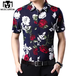 Мужская пляжная рубашка с коротким рукавом MIACAWOR, повседневная гавайская рубашка с цветочным принтом, модель C464 на лето