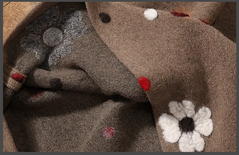 Новая девушка чувствовать себя Винтаж 3D Florals жаккарда сплетенные Kintted шерстяное платье Для женщин; коллекция г.; на осень-зиму коричневый свободные три четверти платье