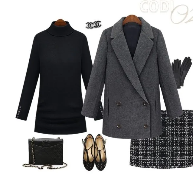 Женское двубортное пальто ZADORIN длинное шерстяное с лацканами и длинным рукавом