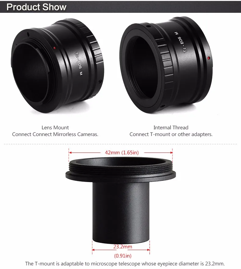 T кольцо для Canon EOS не EOS M EF-M беззеркальных Камера адаптер+ 23,2/24,5/31,7/42 мм телескопы с большим выбором оптики по изготовлению микроскопов с фокусирующей оптикой для наблюдения точечных целей адаптер