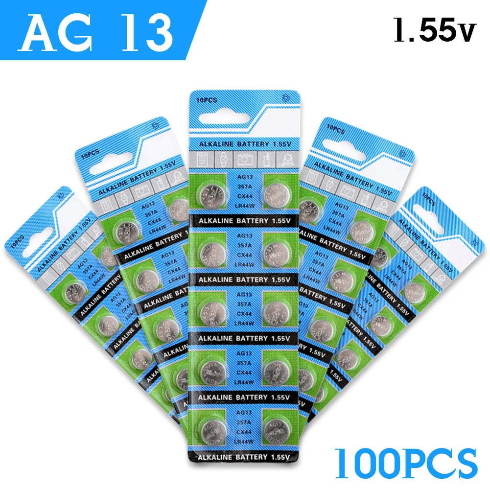 100 шт./10 карт Ag13 батарея для монет 357 SR1154 1 55 в SR44 A76 LR44 H Размер 11 6*5 мм для/MP3