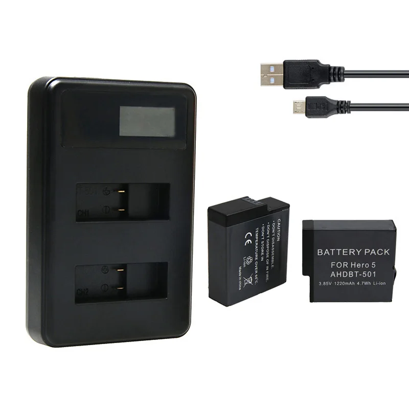 2x батарея go pro Hero 5 Batteria USB LCD смарт Дисплей Электрическое зарядное устройство для