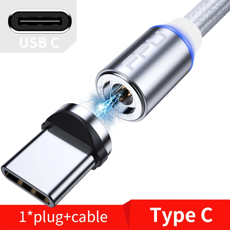FPU Магнитный Micro usb type-C кабель для быстрой зарядки iPhone, samsung, Xiaomi, Магнитный зарядный шнур для мобильного телефона Android 3 м - Цвет: Silver Type-C Cable