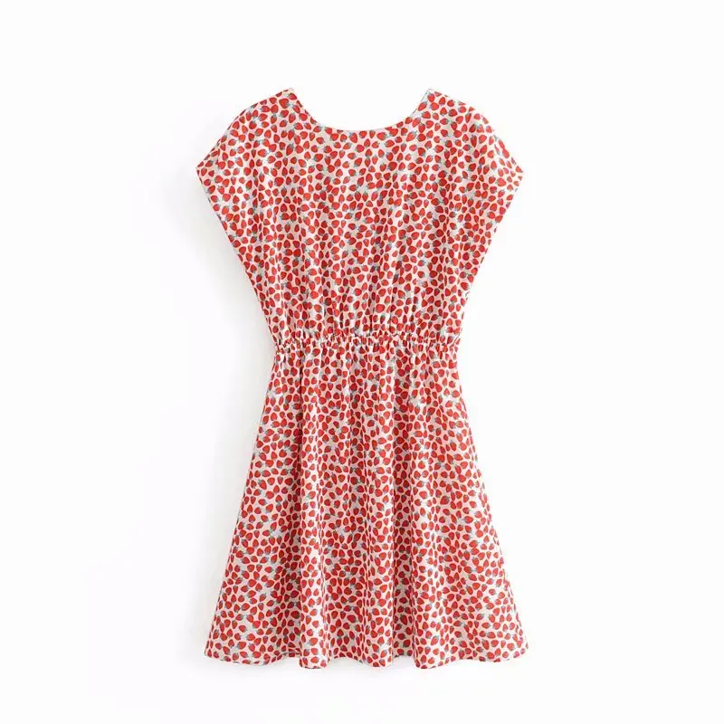 2019 элегантное женское платье с принтом клубники повседневное тонкое мини