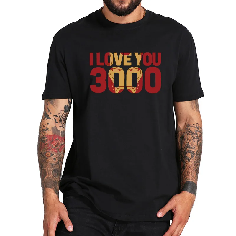 ЕС Размеры 100% хлопковая Футболка с рисунком Железный Для мужчин I love you 3000