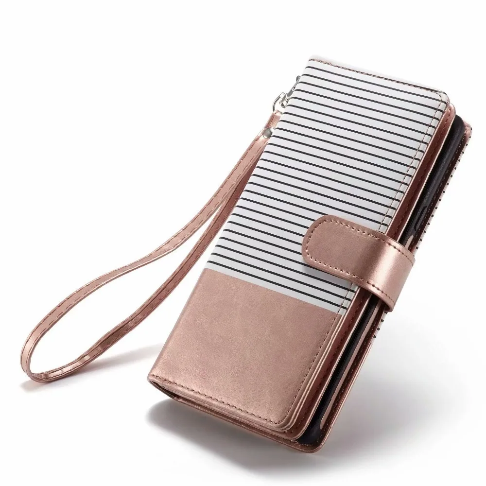 

Чехол-бумажник для Samsung S20 Ultra, S20 Plus, Note 10 Plus, S10 Plus, S10e, Note 9, 8, S9, S8 Plus, магнитный, в полоску, кожаный