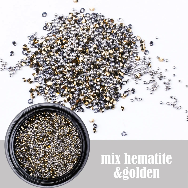 1 Box Two Styles Nail Art Mix Metal Beads Pointback Rhinestone Mini For Nails 3D Stones DIY Design Manicure Diamonds | Красота и