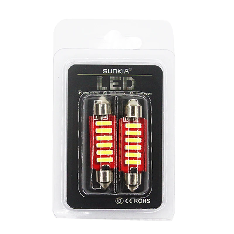 

SUNKIA 2Pcs/Pair C5W C10W 12V-24VDC Car LED Festoon 31/36/39/42mm 7020 SMD License Plate Bulb Canbus Dome Interior Reading Light