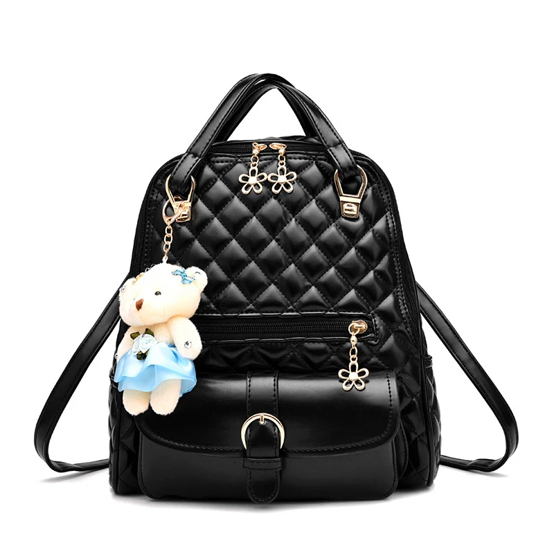Black Rusoonnic женский рюкзак высокого качества из искусственной кожи Mochila Feminina кожаные рюкзаки женские школьные сумки mochilas mujer - Цвет: Black