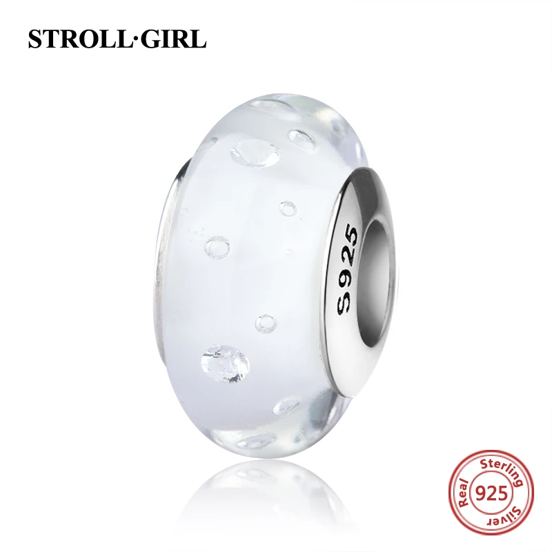 StrollGirl 925 silver sparkling Murano glass beads red color diy charms fit authentic pandora bracelet jewelry accessories gifts