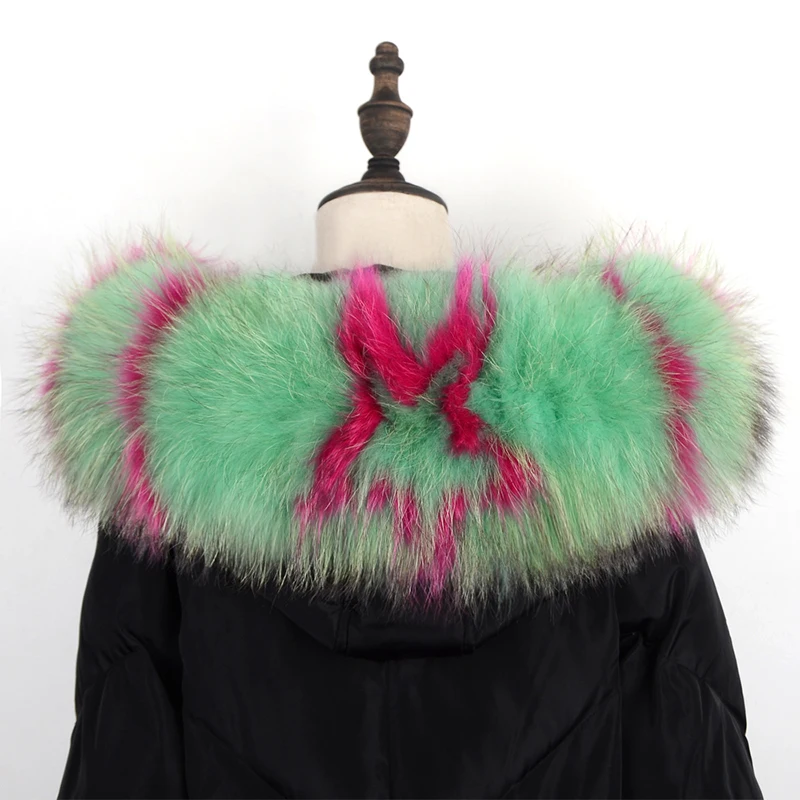 Lady new Fur Collar Real Raccoon Women Scarves Winter Coat Female Neck Cap Long Warm Multicolor Genuine Scarf |