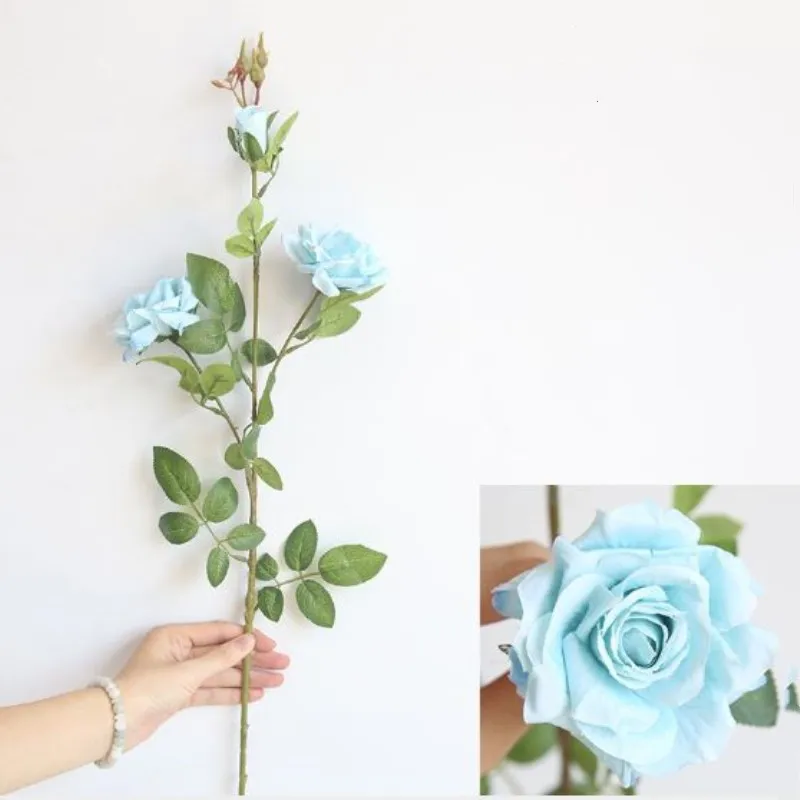 1 шт. 92 см 3 ап романтические искусственные розы DIY Шелковый цветок искусственные цветы для свадебного украшения дома искусственные цветы - Цвет: Sky Blue Rose