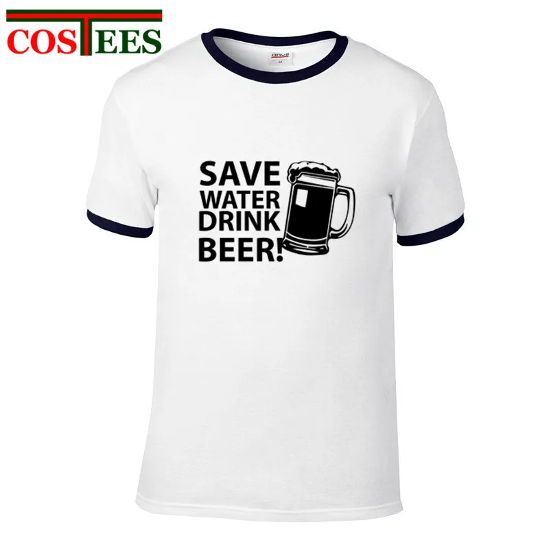 Comic Save Water Drink Beer футболка для мужчин большой Короткий Рукав Crewneck хлопок размера