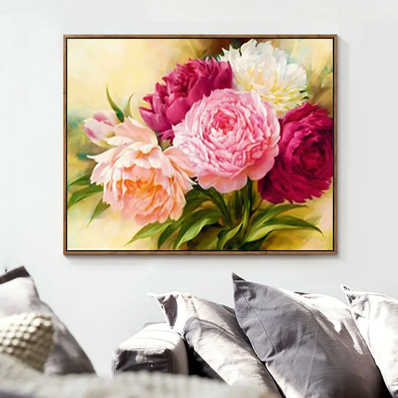 

Алмазная 5D Вышивка «сделай сам», Алмазная мозаика, цветочный пион, полноразмерная алмазная живопись, вышивка крестиком, 3D, украшение, подаро...