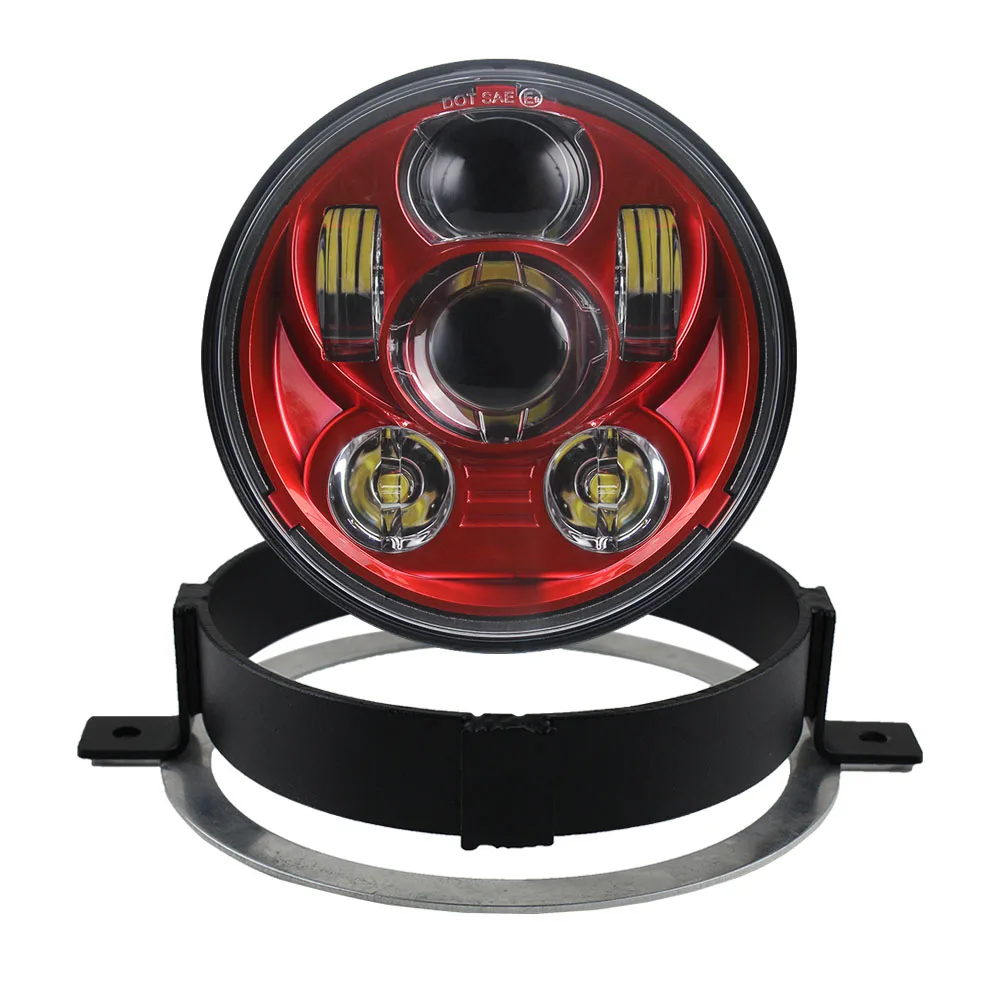 Red with Bracket Для Honda VTX 1800 VTX 1300 комплект светодиодных фар 5,75 дюймов мотоцикл дальнего ближнего света с монтажным кронштейном кольцо Plug and Play - Цвет: Red with Bracket