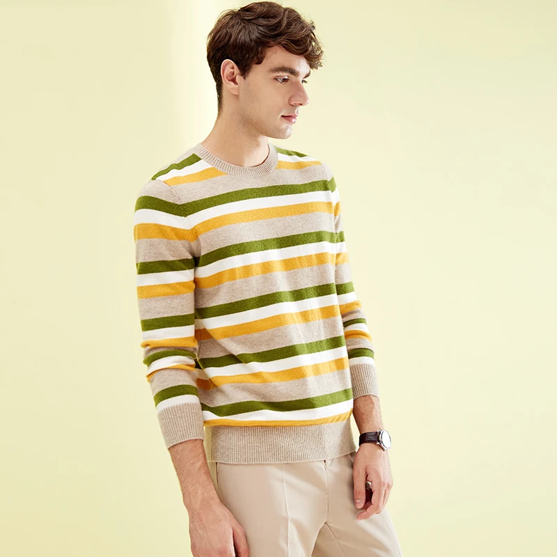 

ZHILI 2018 New Autumn Winter Round Neck Striped Cashmere Sweater