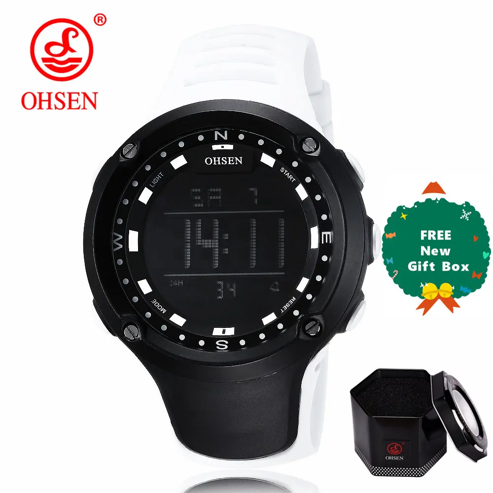 white plus gift box OHSEN светодиодный Топ Цифровые мужские часы детские часы женские спортивные часы детские спортивные наручные часы электронные для девочек и мальчиков подарок сюрприз - Цвет: white plus gift box