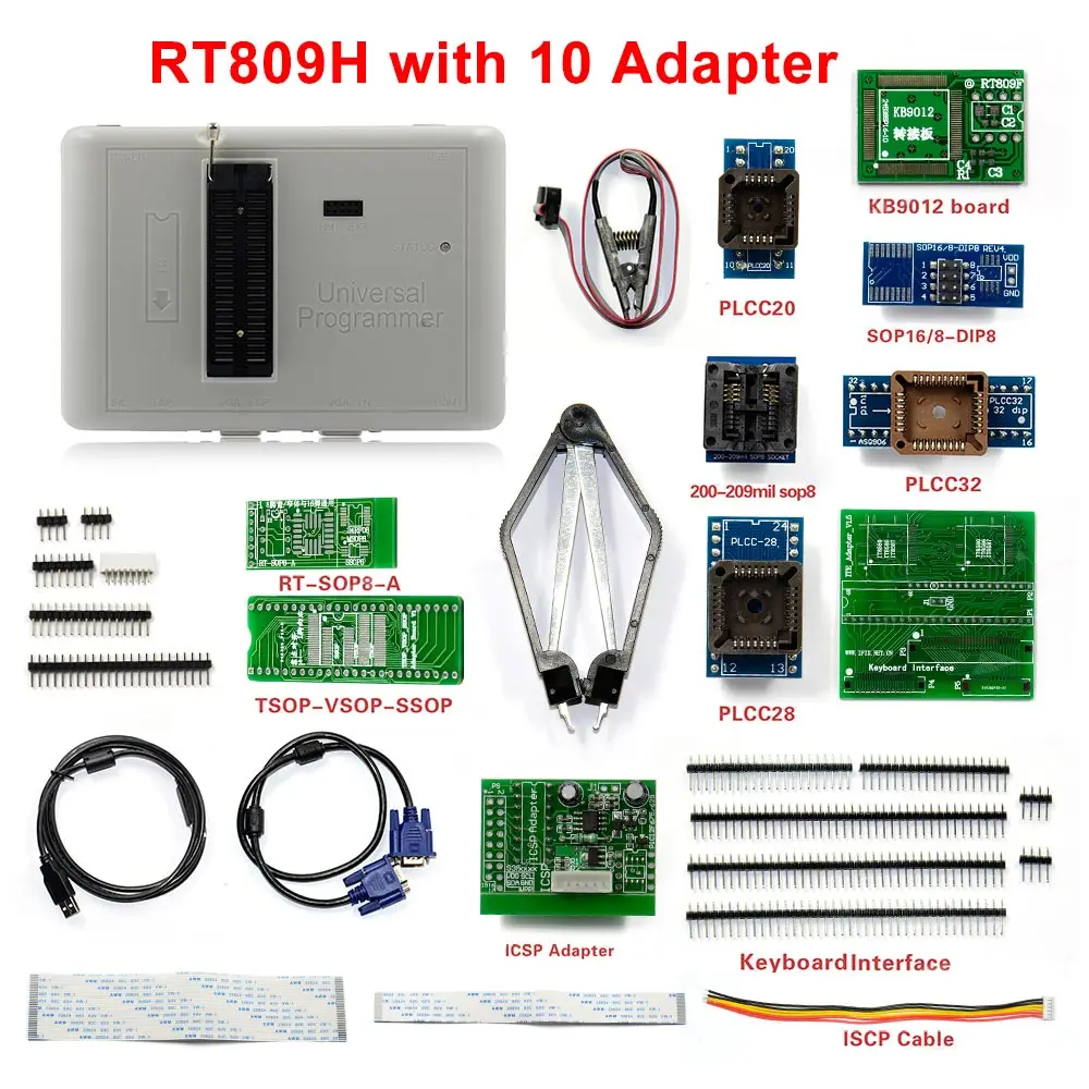 RT809H with 10adapte Sinstar новейший RT809H emmc-nand вспышка чрезвычайно быстрый Универсальный программатор+ 35 деталей+ кабель EDID с CABELS emmc-nand - Цвет: RT809H with 10adapte
