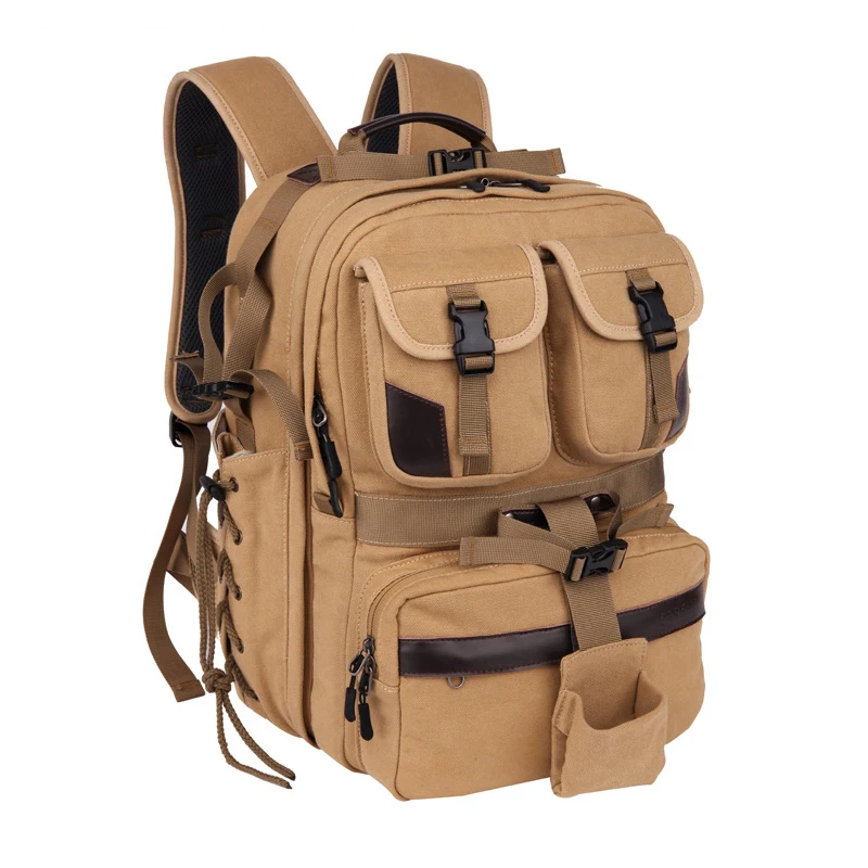 Dark Khaki Горячая TTKK холст цифровой большой Dslr камера сумка Водонепроницаемый Профессиональный камера путешествия фото двойной плечо рюкзак сумка - Цвет: Dark Khaki