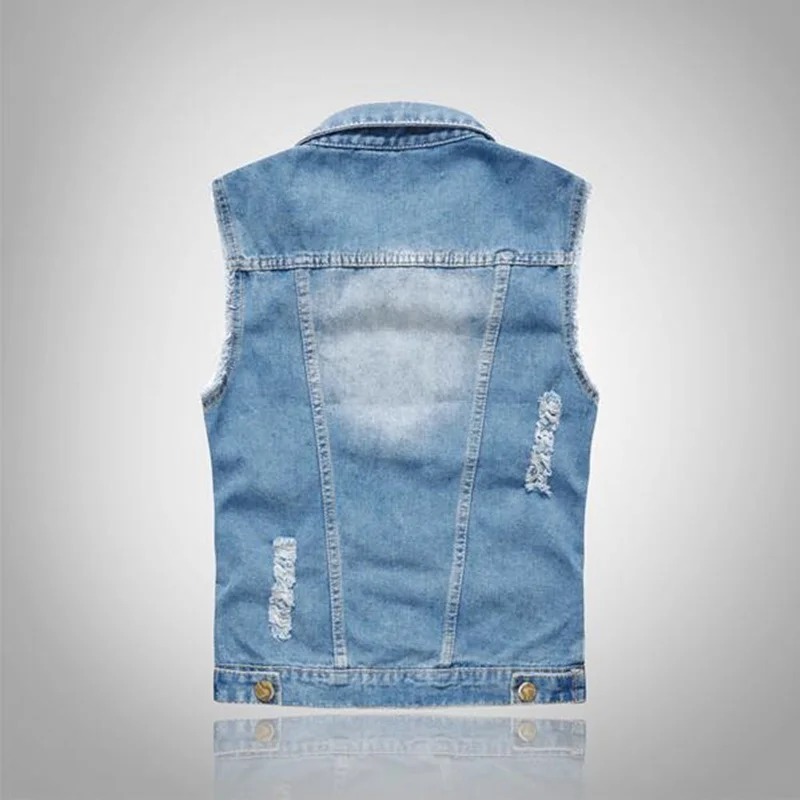 Светильник синий мужской джинсовый жилет Slim Fit Куртки без рукавов отверстие