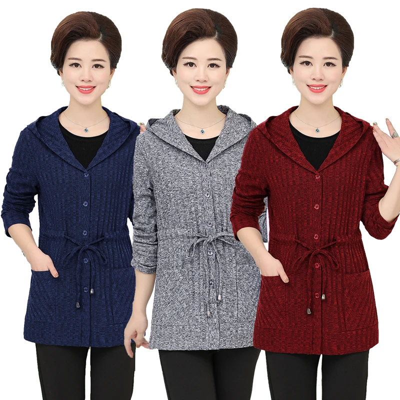 Женский длинный вязаный Тренч с капюшоном серый Кардиган длинным рукавом осень