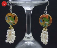 qingmos trendy 18mm cloisonne natural 4 5mm white pearl earrings for women with pink cloisonne hummer dangle 2 5 earring 523
