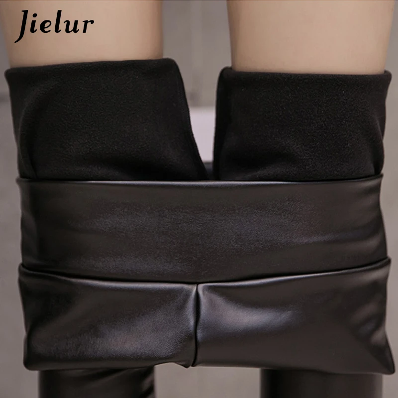 Jielur штаны из искусственной кожи для женщин осень зима кружево эластичный размера