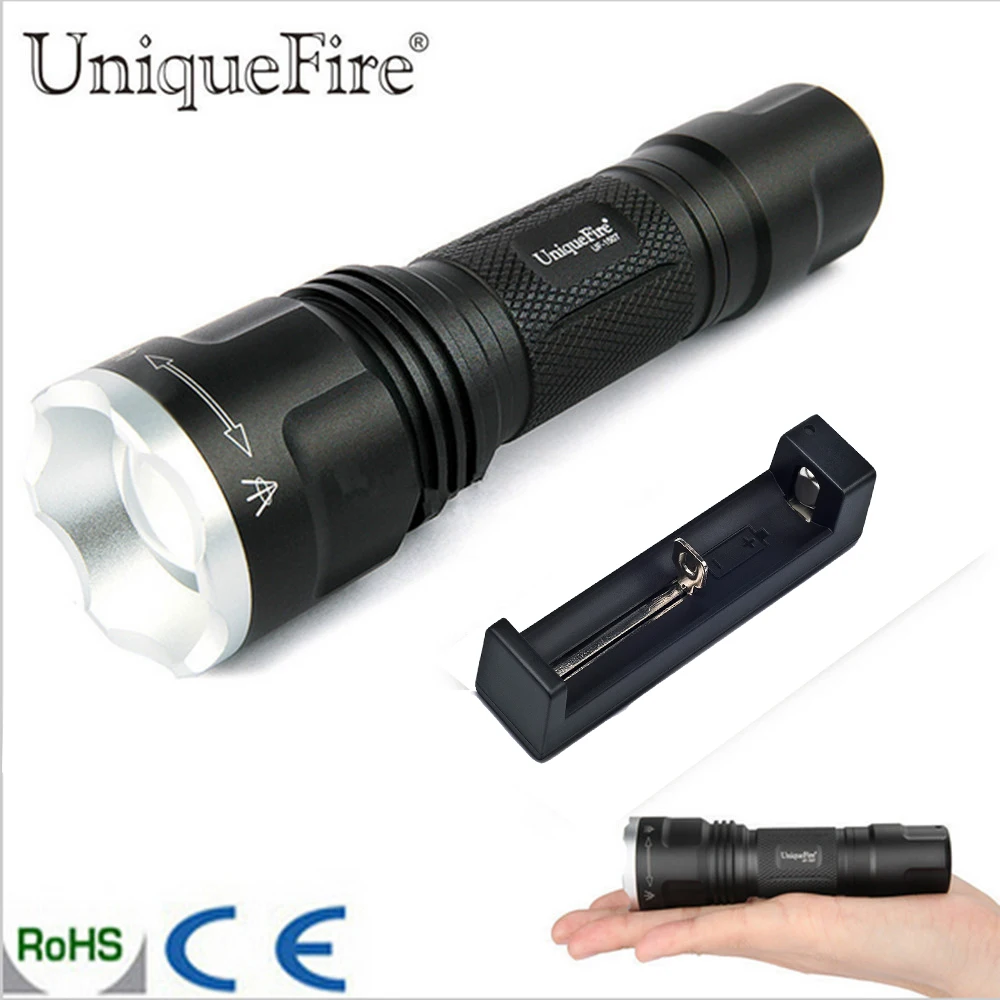 

UniqueFire XM-L2 Led Flashlight UF-1507 Brighter 1200LM Mini Torch Zoom 5 Modes Camping Lamp Light+18650 Charger